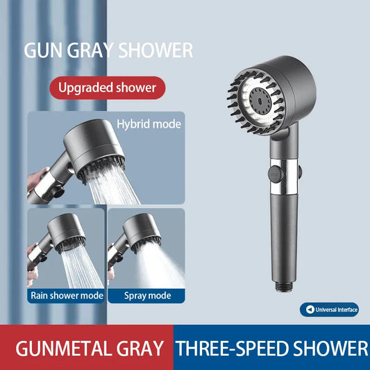 High-pressure Shower Head 3-mode Adjustable Spray with Massage Brush and Filter